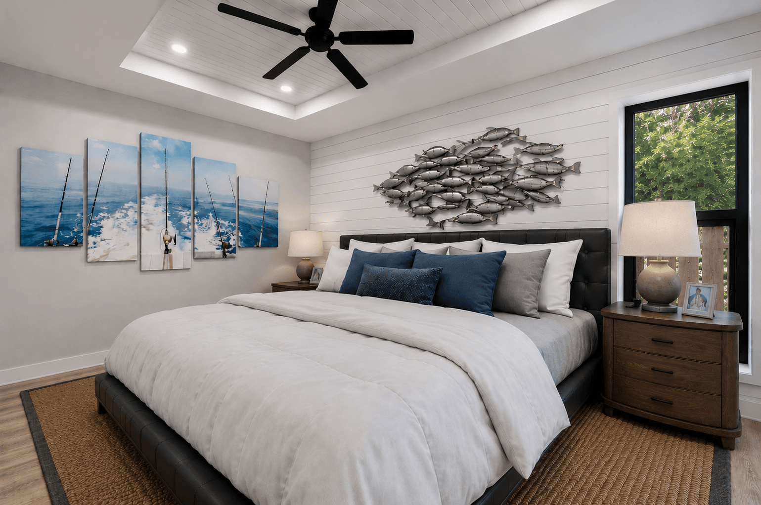 Suite interior: the bedroom, virtually staged
